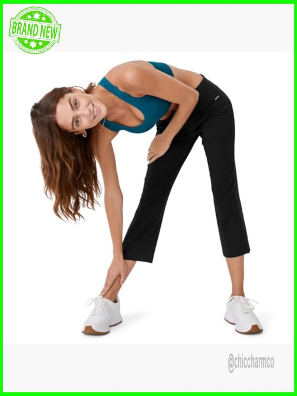 Cotton Stretch Flare Capri Leggings, Mid Rise, 22" Inseam, Workout Activewear - Picture 5 of 7